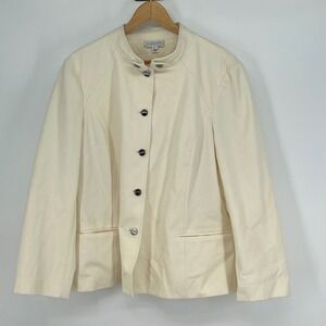 St. John Sport Cream Cotton Blend Blazer Jacket XL Button Front Career Luxury